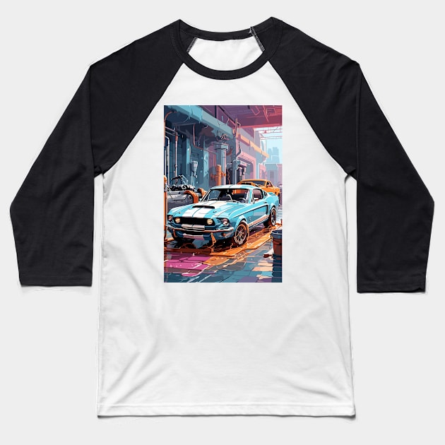 Classic American Shelby Blue Muscle Car Baseball T-Shirt by VENZ0LIC